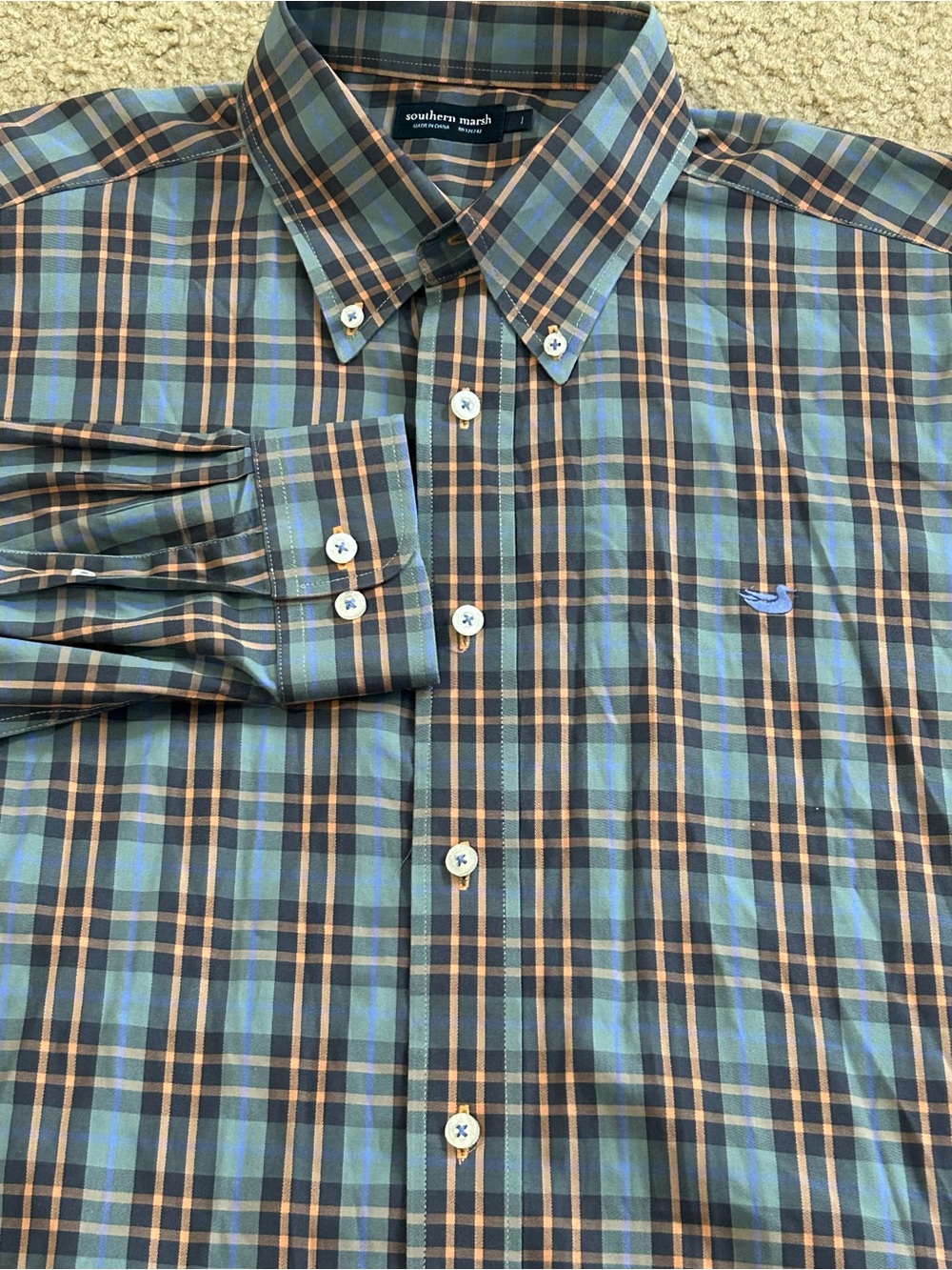 Southern Marsh Shirt Mens Large Blue Plaid Button Down Long Sleeve Cotton Casual